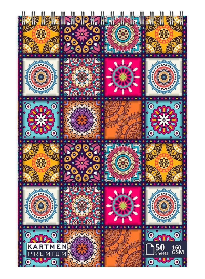 KARTMEN Mandala Pattern (50 Sheets, 100 Pages) A5 Sketchbook | Top Spiral-Bound Sketchpad for Artists | Professional Grade Drawing and Sketchbook - Image 1